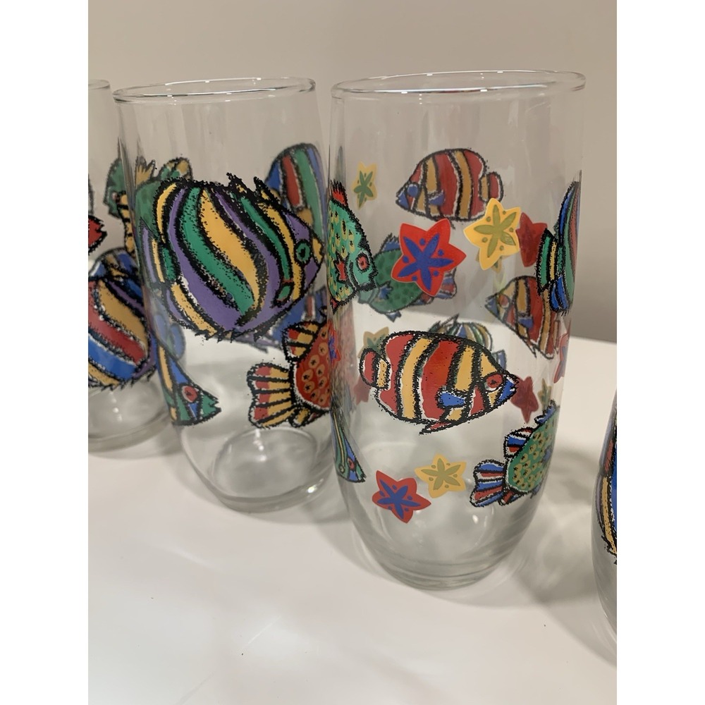 Set Of 5 Vintage Libbey Tropical Fish Drinking Glasses - Picture 5 of 6
